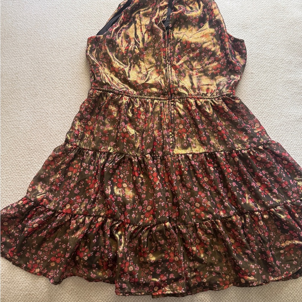 Trixxi Floral Gold Shimmer Halter Dress - Picture 7 of 9